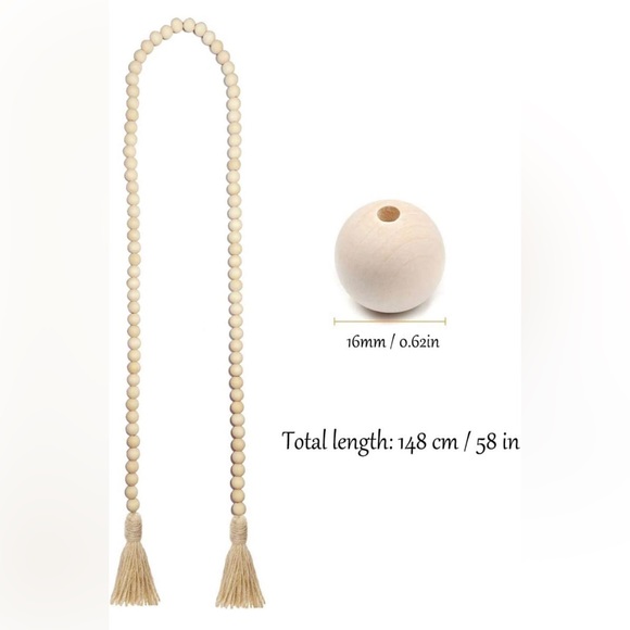 NWT Farmhouse 58in Wood Beads Rustic Country Decor Prayer Boho Wall Hanging - Picture 6 of 13